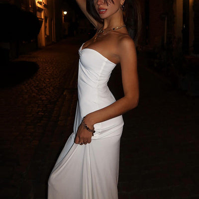 Damen elegantes Abendkleid mit tiefem Ausschnitt und dekorativer Schnalle Heidi-Mode