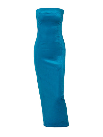 Damen figurbetontes Wickelkleid mit schulterfreiem Design und luxuriösem Samtfinish Heidi-Mode