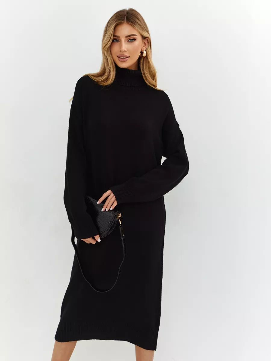 Damen lässiges Strickkleid mit hohem Rollkragen und weitem Schnitt Heidi-Mode