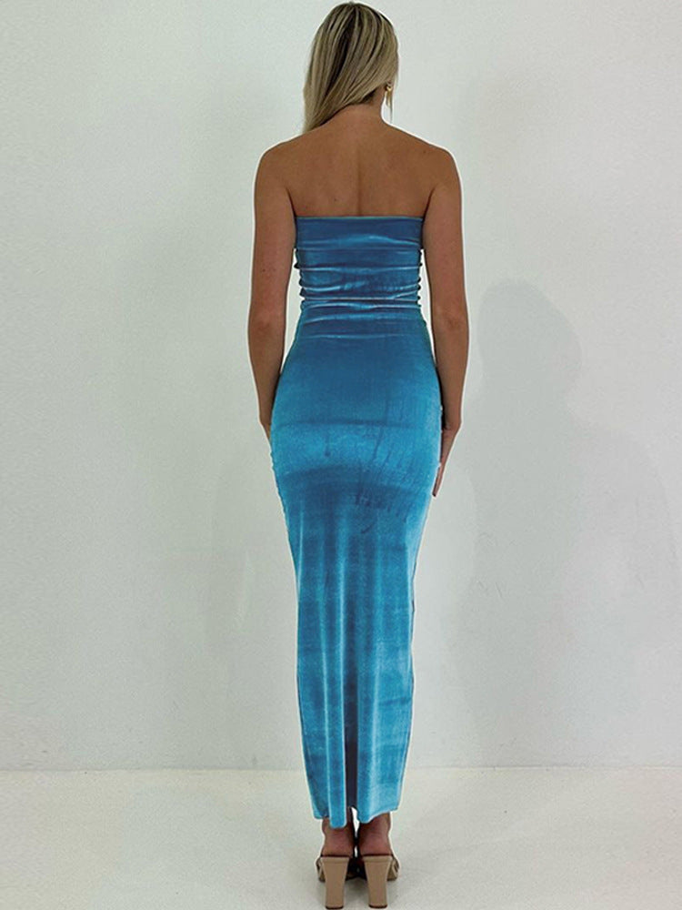 Damen figurbetontes Wickelkleid mit schulterfreiem Design und luxuriösem Samtfinish Heidi-Mode