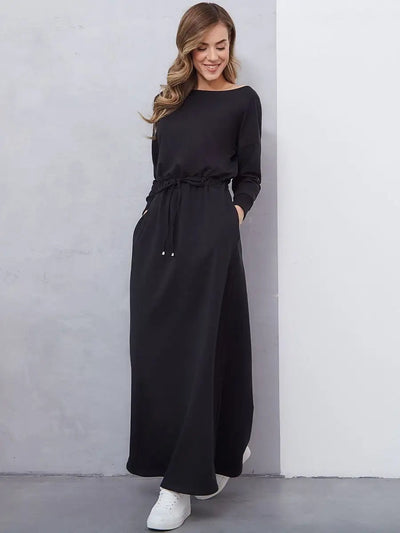 Damen Maxikleid mit lässigem Schnitt und Taillenzug Heidi-Mode
