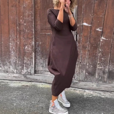 Damen elegantes Midi-Kleid mit asymmetrischem Schnitt und Rückenausschnitt Heidi-Mode