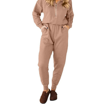 Damen Freizeit-Jumpsuit mit kurzem Reißverschluss und praktischem Gummizug Heidi-Mode