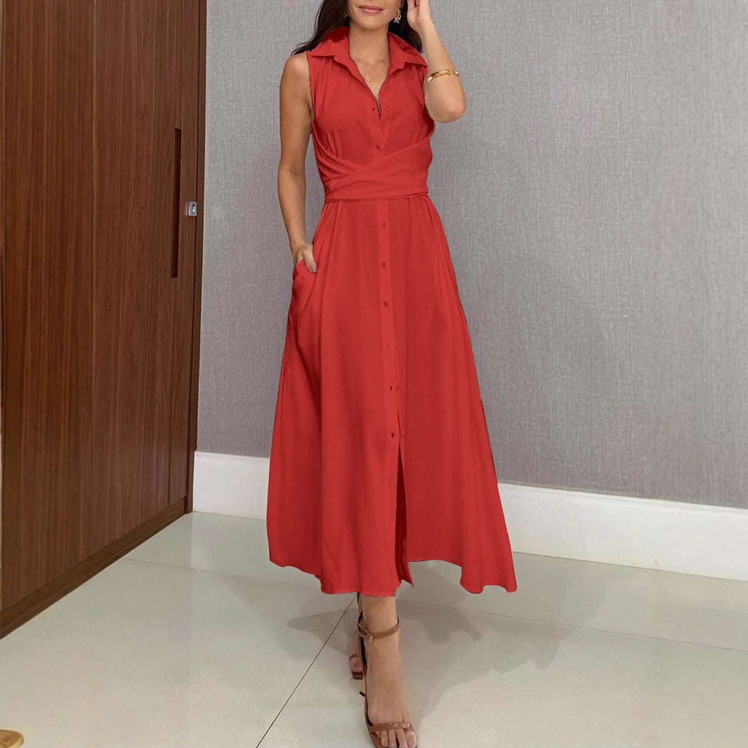 Damen Hemdblusenkleid mit Taillengürtel und praktischen Seitentaschen Heidi-Mode