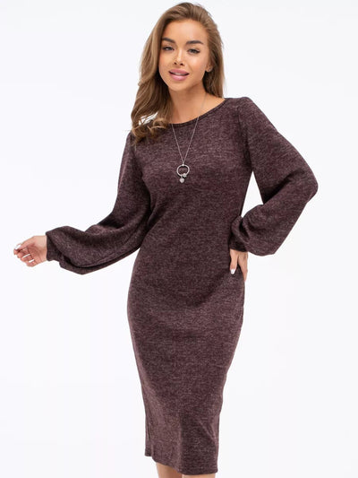 Damen Midi-Strickkleid mit auffälligen Puffärmeln und elegantem Schnitt Heidi-Mode