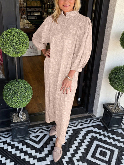 Damen Maxi-Hemdkleid mit botanischem Druck und eleganten Puffärmeln Heidi-Mode