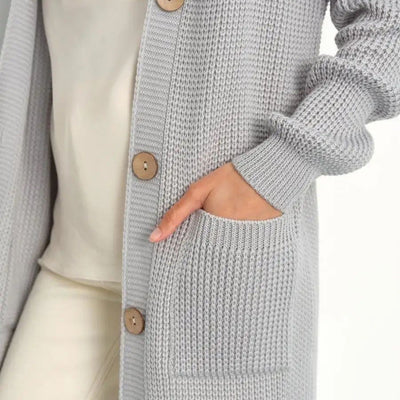 Damen lässiger Strickcardigan mit Knopfverschluss und Taschen Heidi-Mode