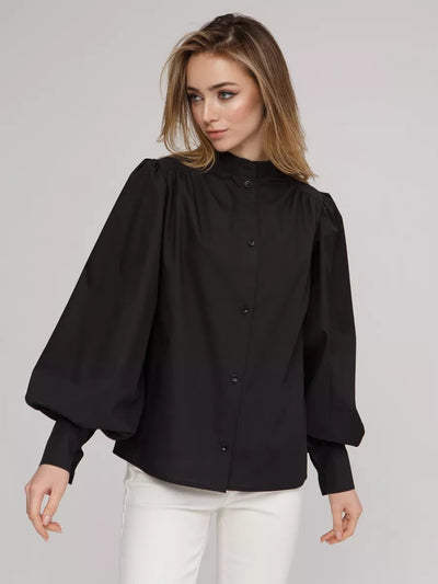Damen Bluse mit Puffärmeln und hohem Kragen Heidi-Mode