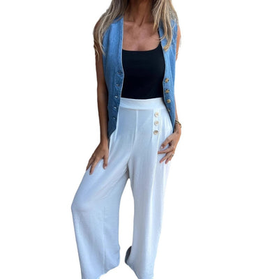 Damen High-Waist Palazzo-Hosen mit modischen Knopfdetails Heidi-Mode