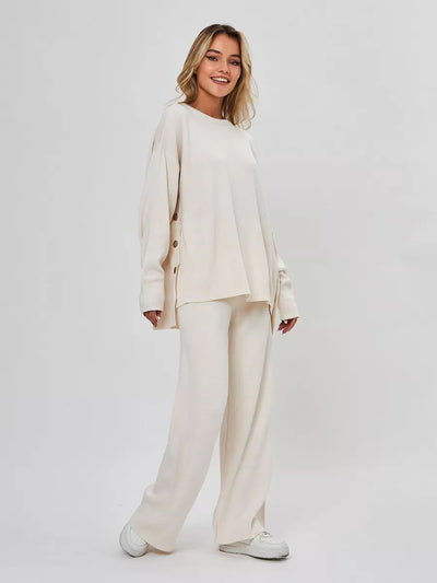 Damen lässiges Strickset mit weitem Schnitt und Knopfdetails Heidi-Mode