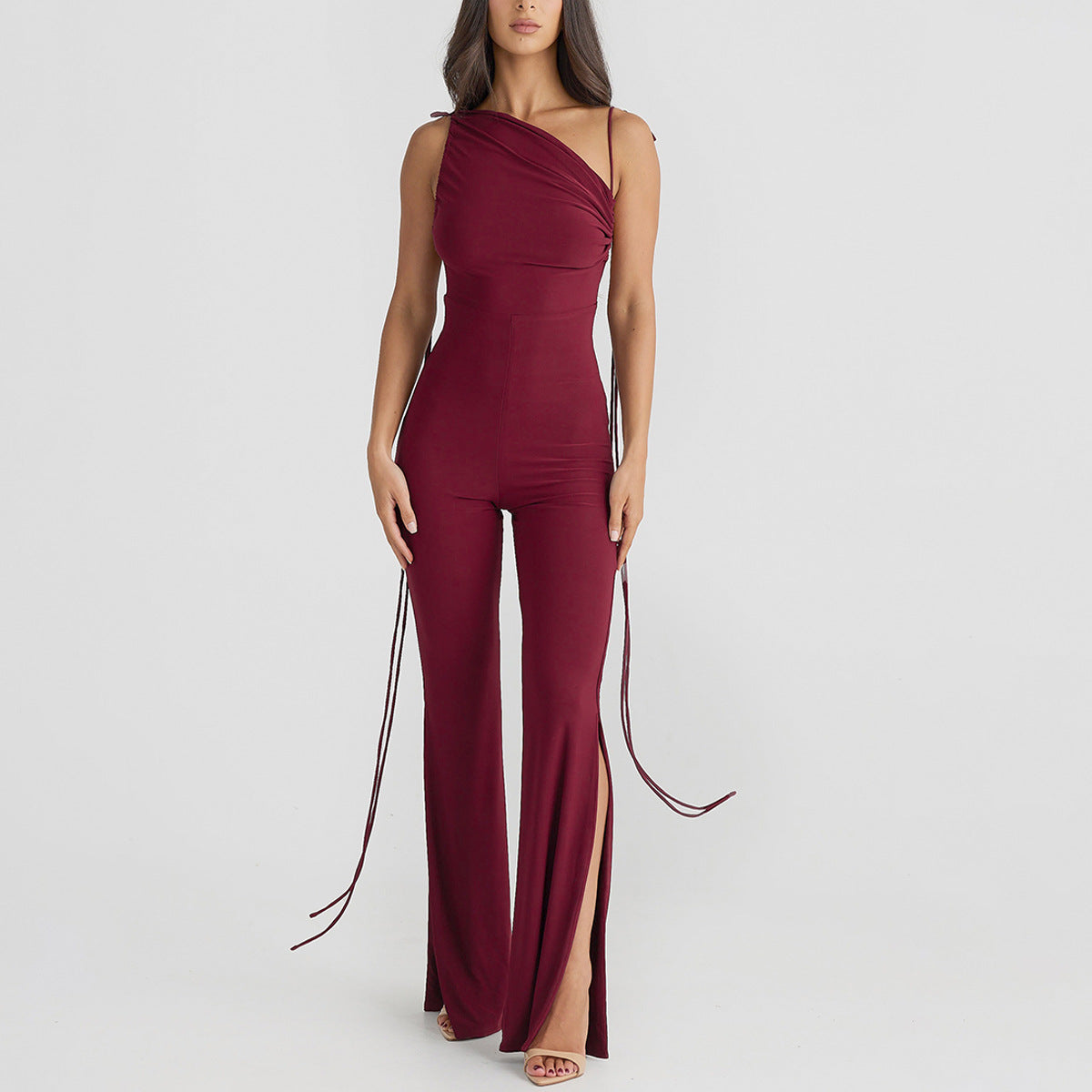 Damen eleganter Jumpsuit mit schulterfreiem Design und Seitenschlitzen Heidi-Mode