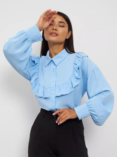 Damen elegantes Blusenshirt mit Rüschen und soften Baumwollstoff Heidi-Mode