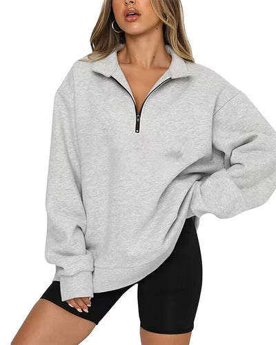Damen Bequemer Oversized Pullover mit Reißverschluss Heidi-Mode