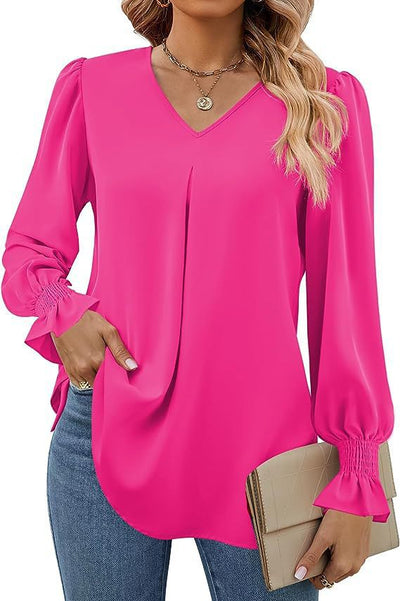 Damen Elegante Bluse mit V-Ausschnitt und Puffärmel Heidi-Mode