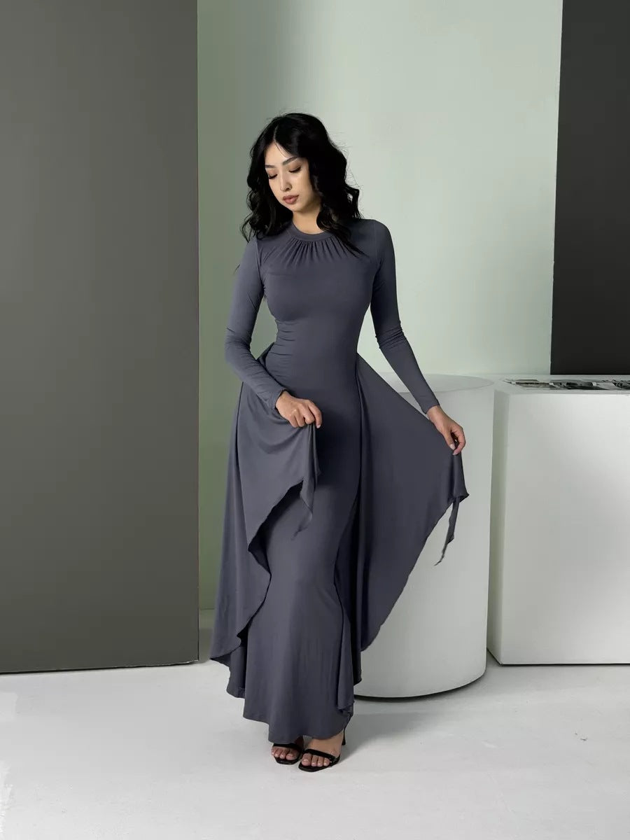 Damen Maxikleid mit fluidem Schnitt und elegantem Wickeldesign Heidi-Mode