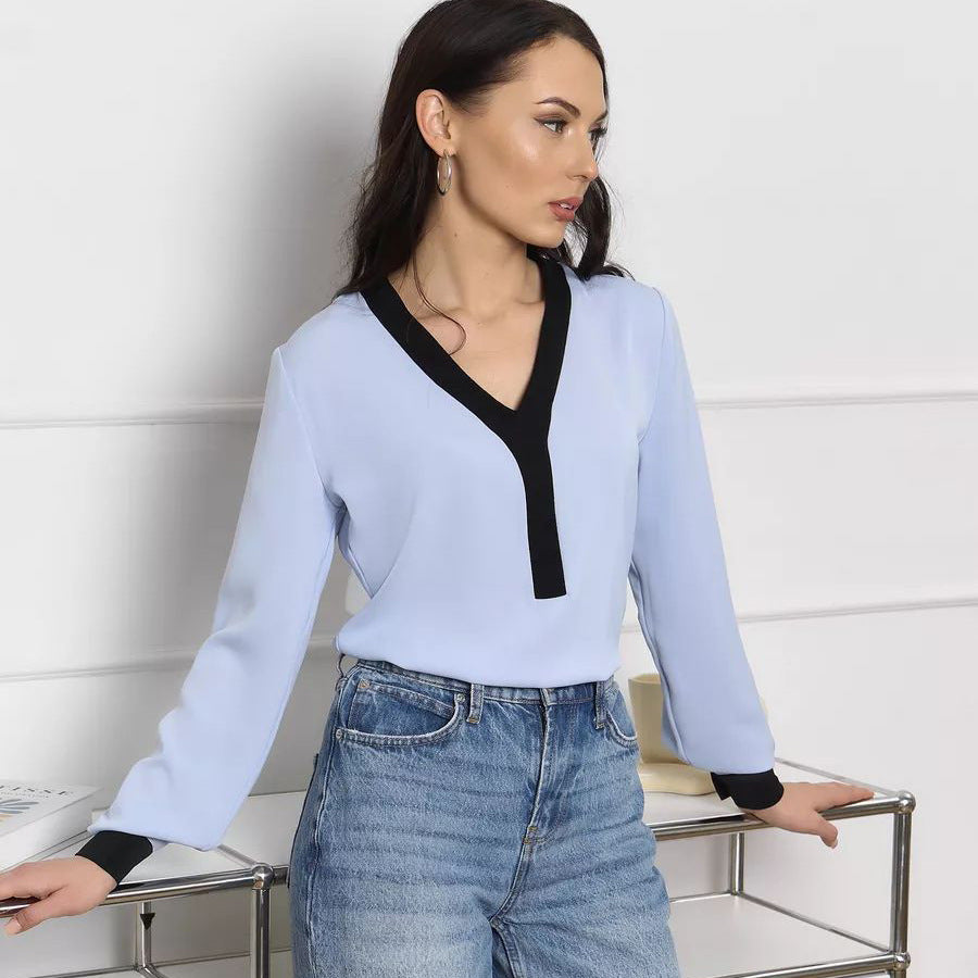 Damen elegantes Blusenoberteil mit modernen Kontrastdetails Heidi-Mode