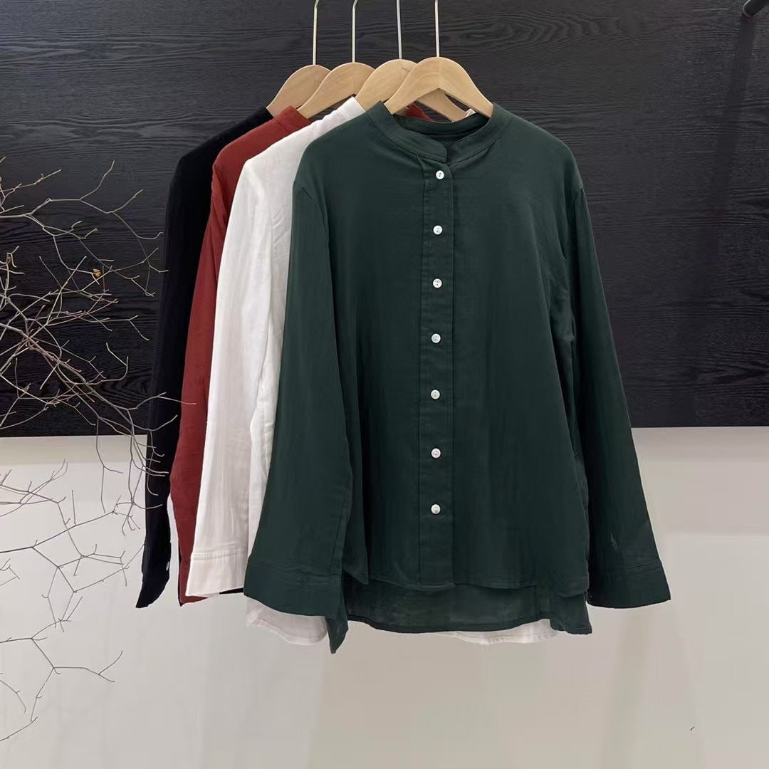 Femme Leichtes Langarm-Button-Up Tunika-Shirt Heidi-Mode