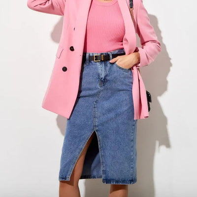 Damen denim Midirock mit hohem Schlitz und vielseitigem Design Heidi-Mode