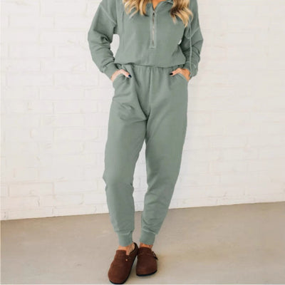 Damen Freizeit-Jumpsuit mit kurzem Reißverschluss und praktischem Gummizug Heidi-Mode