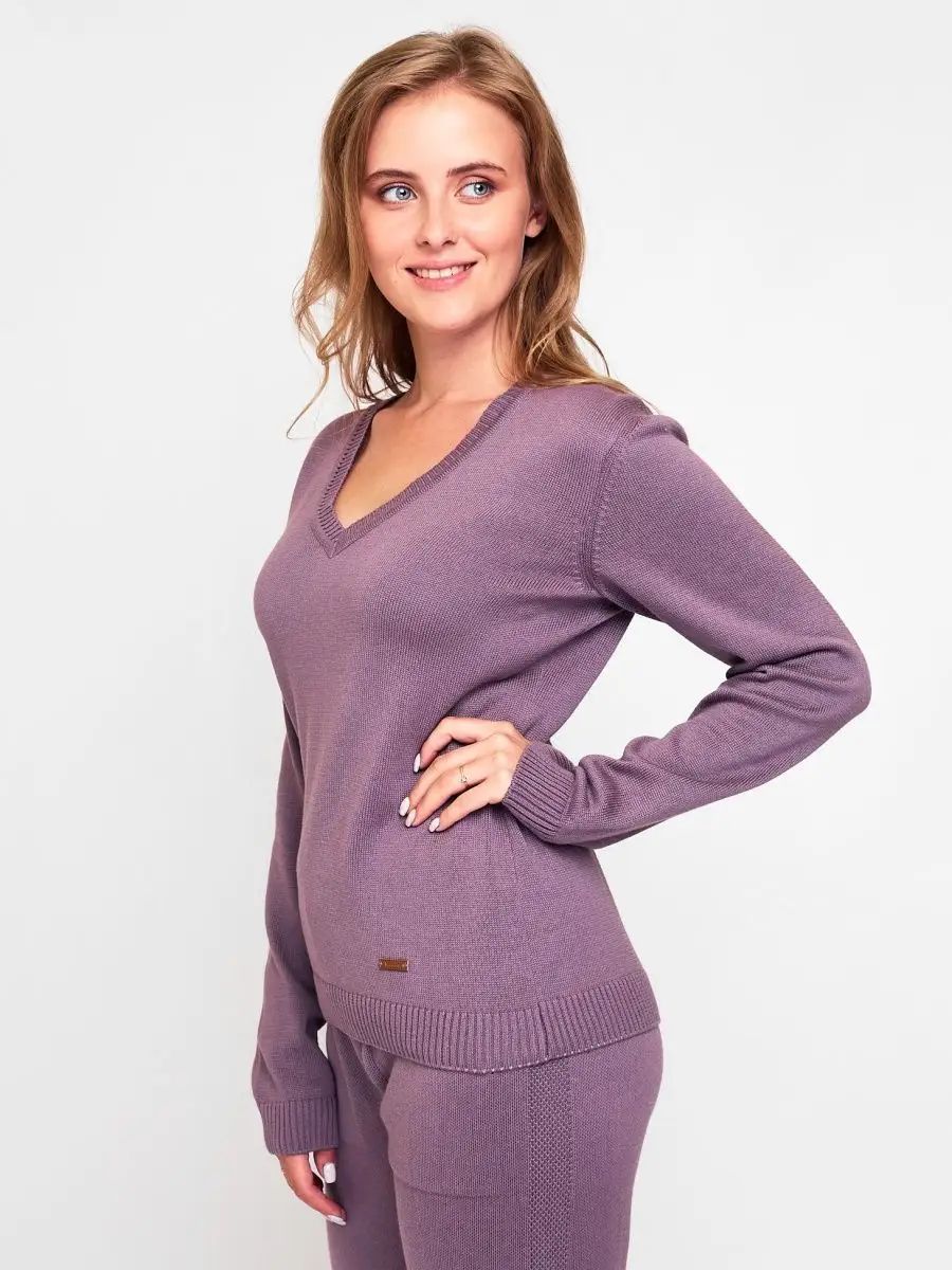 Damen Strickpullover mit tiefem V-Ausschnitt und bequemen Hosen Heidi-Mode