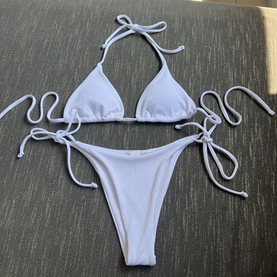 Damen Triangel-Bikini-Set mit verstellbaren Bindebändern und ribbed Design Heidi-Mode