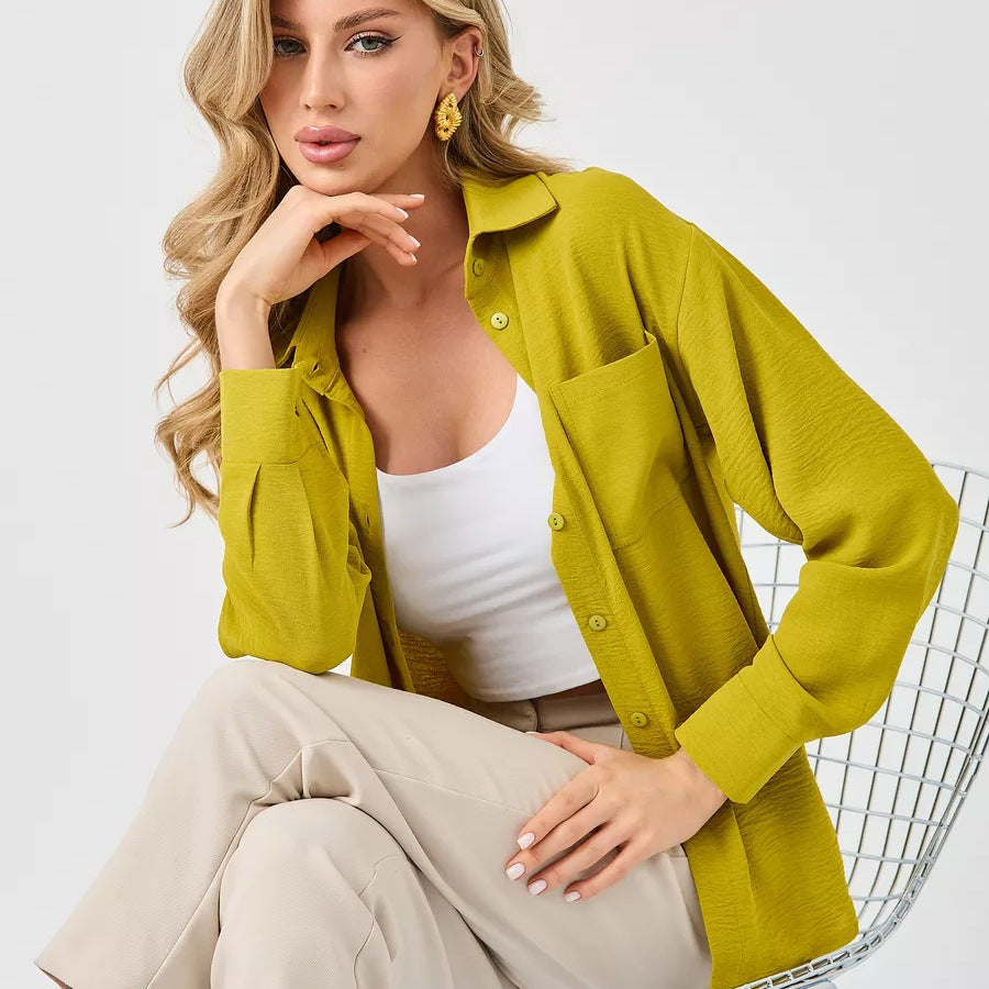 Damen lässiges Overshirt mit Button-Down-Kragen und Brusttasche Heidi-Mode