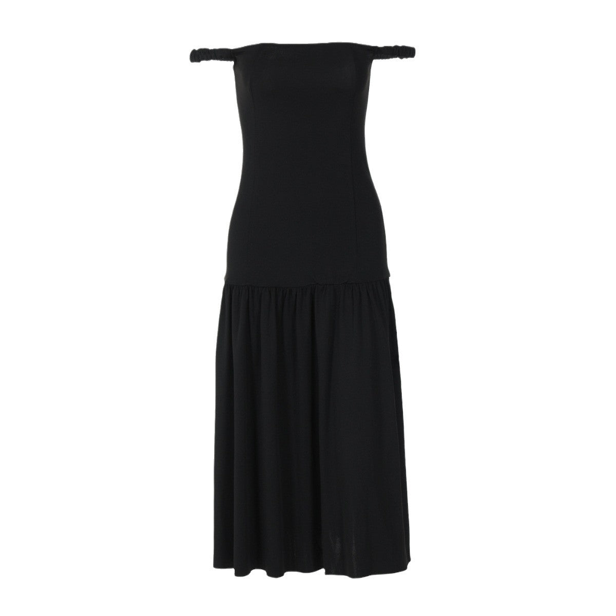 Damen Elegantes Off-Shoulder Kleid mit fließendem Rock und Rüschendetails Heidi-Mode
