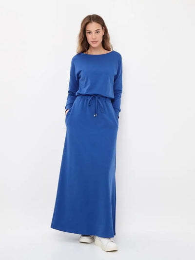 Damen Maxikleid mit lässigem Schnitt und Taillenzug Heidi-Mode