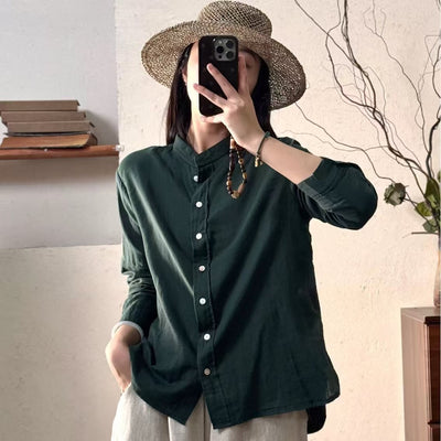 Femme Leichtes Langarm-Button-Up Tunika-Shirt Heidi-Mode