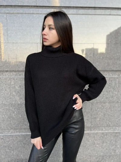 Damen kuscheliger Strickpullover mit weitem Schnitt und modernem Design Heidi-Mode