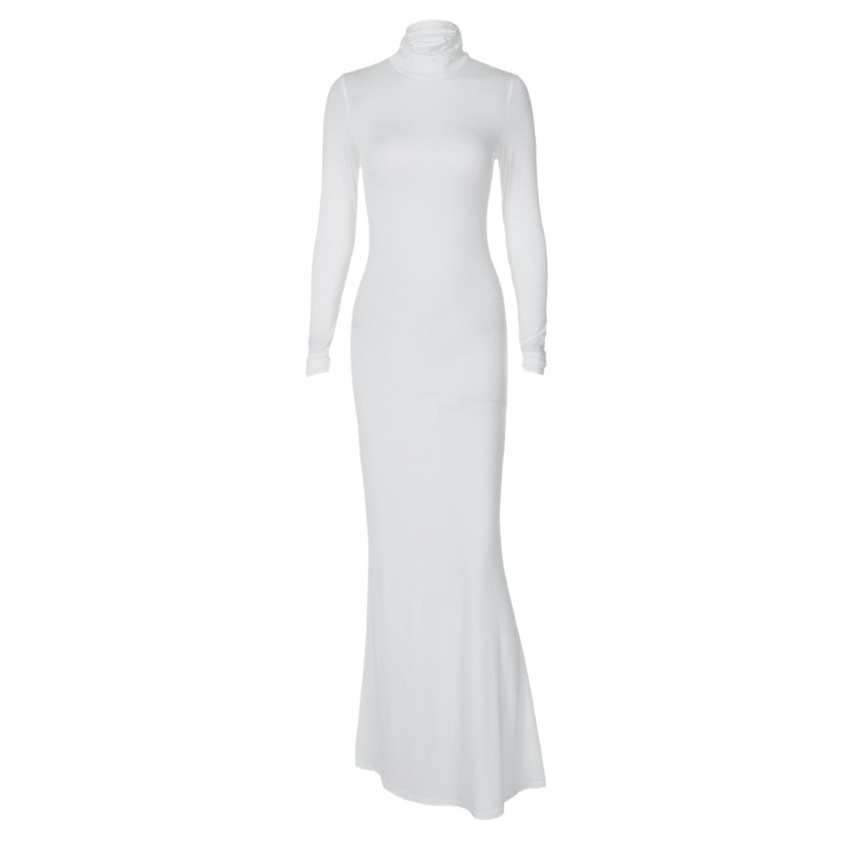 Damen elegantes langarm Kleid mit hohem Kragen und figurbetontem Schnitt Heidi-Mode