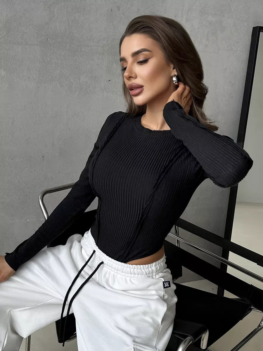 Damen Langarm-Bodysuit mit geschmeidiger Rippstruktur und hohem Beinausschnitt Heidi-Mode