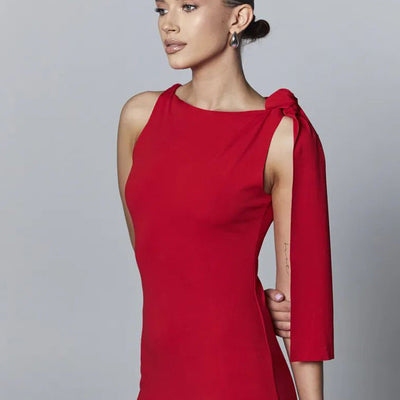 Damen Elegantes langes Kleid mit asymmetrischem Ärmel und figurbetontem Schnitt Heidi-Mode