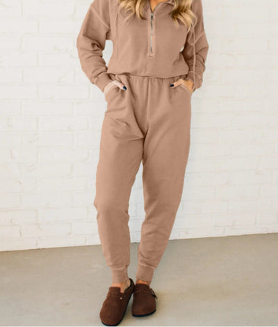 Damen Freizeit-Jumpsuit mit kurzem Reißverschluss und praktischem Gummizug Heidi-Mode