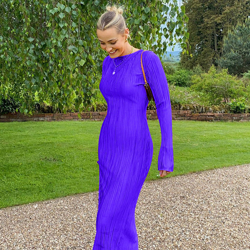 Damen elegantes Faltenkleid mit langen, ausgestellten Ärmeln und raffinierter Struktur Heidi-Mode