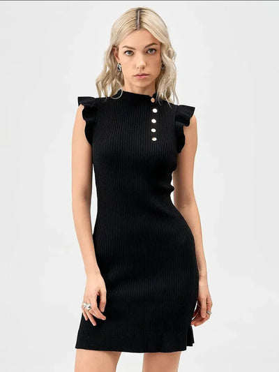 Damen Strickkleid mit Rüschen und Knopfdetaillierung Heidi-Mode