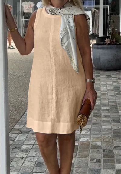 Damen Sommerkleid aus leichtem Leinenstoff mit modischem Halstuch Heidi-Mode