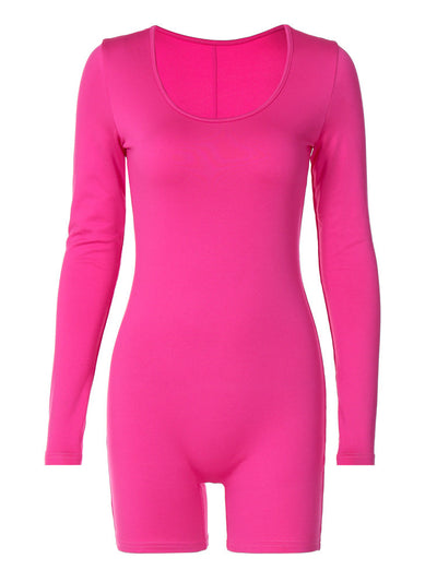 Damen Figurbetonter Jumpsuit mit Langarm und Rundhalsausschnitt Heidi-Mode