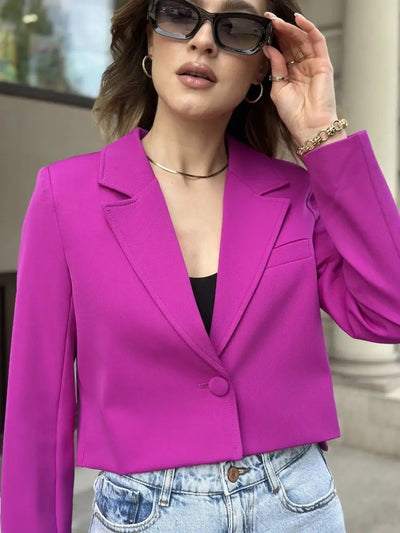 Damen Cropped Blazer mit elegantem Revers und minimalistischer Knopfleiste Heidi-Mode