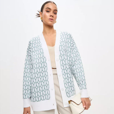 Damen Strickcardigan mit modernem geometrischen Muster und bequemer Passform Heidi-Mode