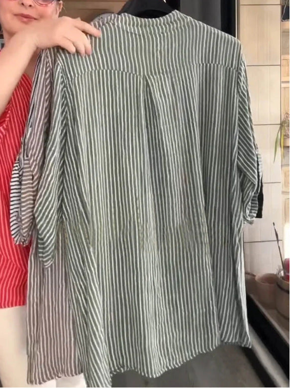 Damen lässige Bluse mit Knopfleiste und Streifenmuster Heidi-Mode