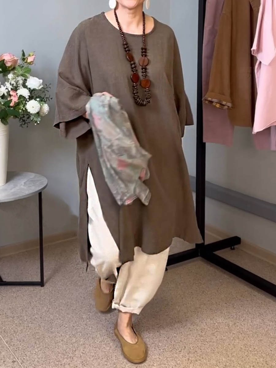 Damen lässiges Langarm-Tunika mit seitlichem Schlitz und modischem Schnitt Heidi-Mode