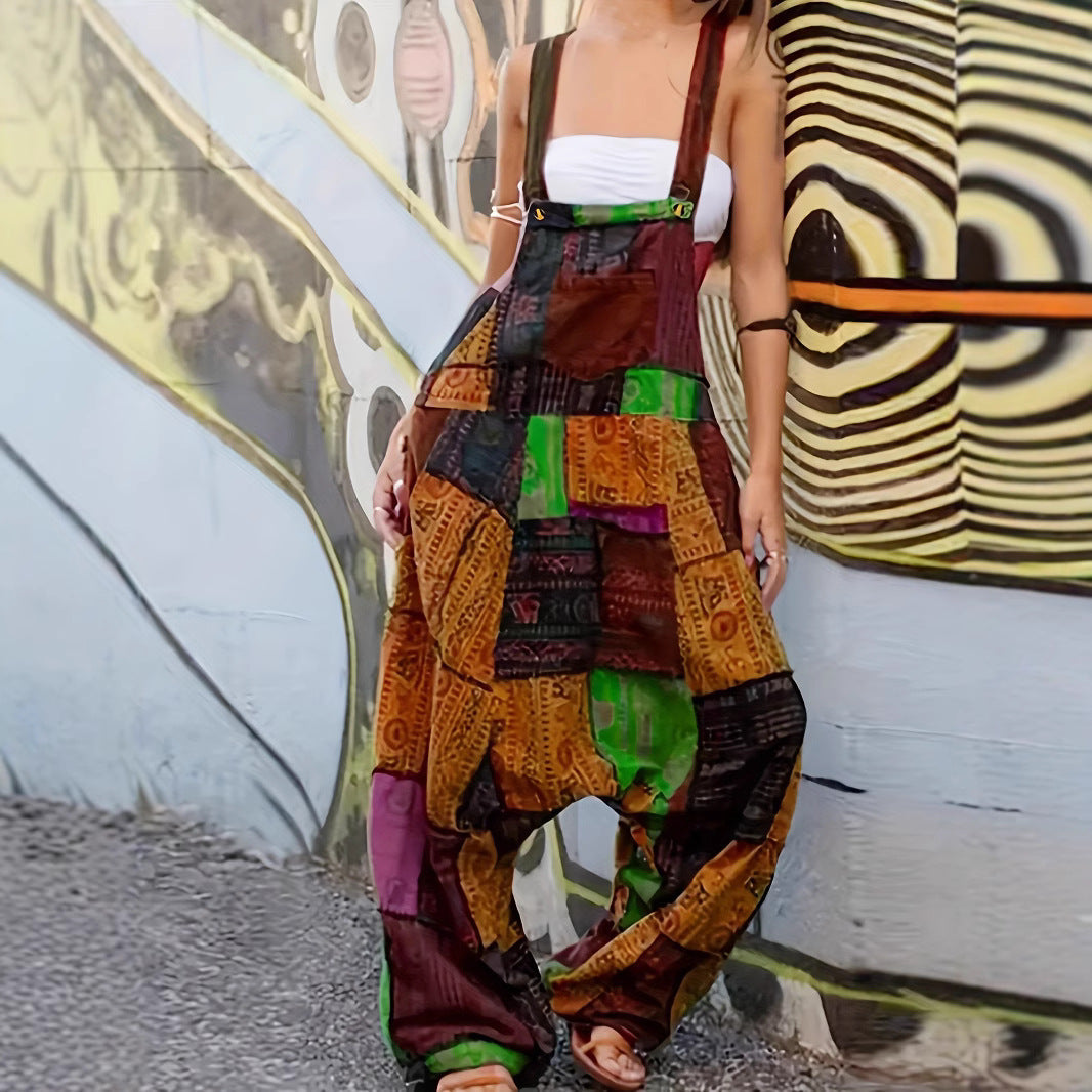 Damen lässige Overall aus buntem Patchwork-Stoff mit praktischen Taschen Heidi-Mode