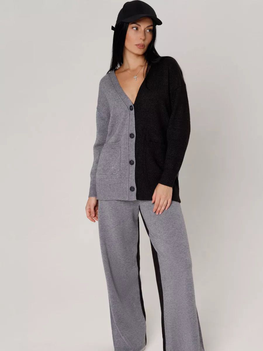 Damen lässiger Strickcardigan mit tiefem V-Ausschnitt und praktischen Taschen Heidi-Mode