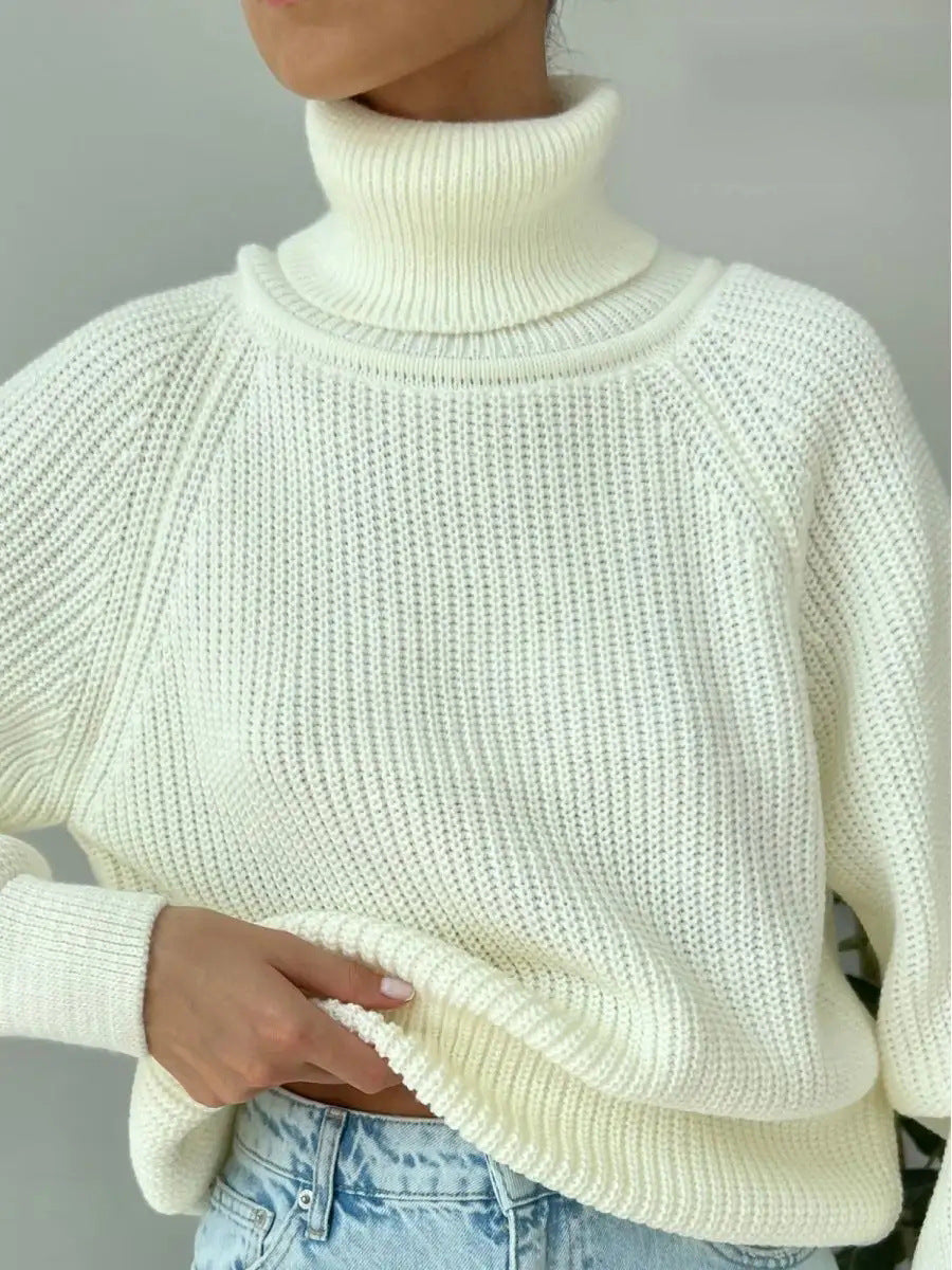 Damen Strickpullover mit hohem Kragen von Heidi-Mode