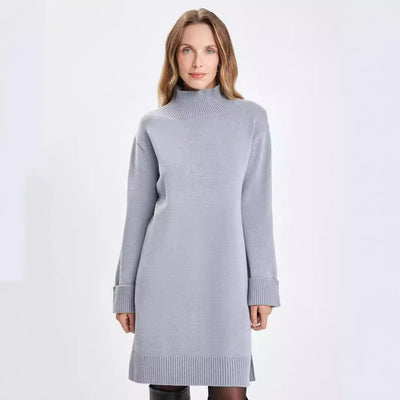 Damen Strickkleid mit stehendem Kragen und weitem Schnitt Heidi-Mode