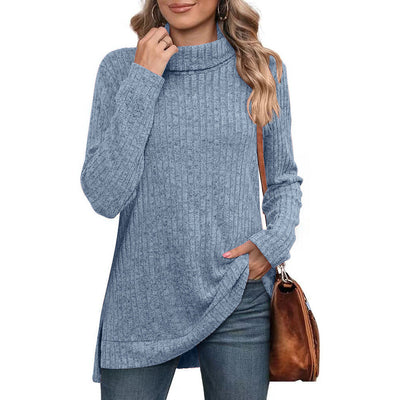 Damen lässiger Rollkragenpullover mit strukturiertem Design und asymmetrischem Saum Heidi-Mode