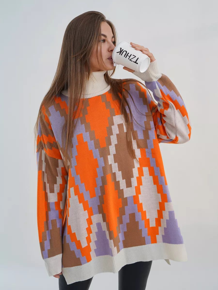 Damen Oversized Strickpullover mit grafischem Jacquard-Muster und lässigem Schnitt Heidi-Mode