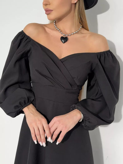 Damen Wickelkleid mit volumetrischen Ärmeln und elegantem V-Ausschnitt Heidi-Mode