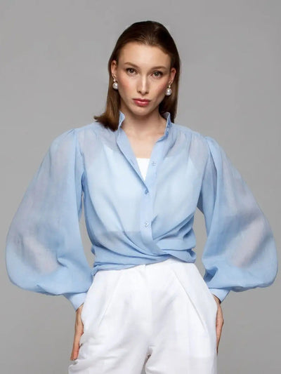 Damen Elegante Bluse mit voluminösen Puffärmeln und transparentem Stoff Heidi-Mode